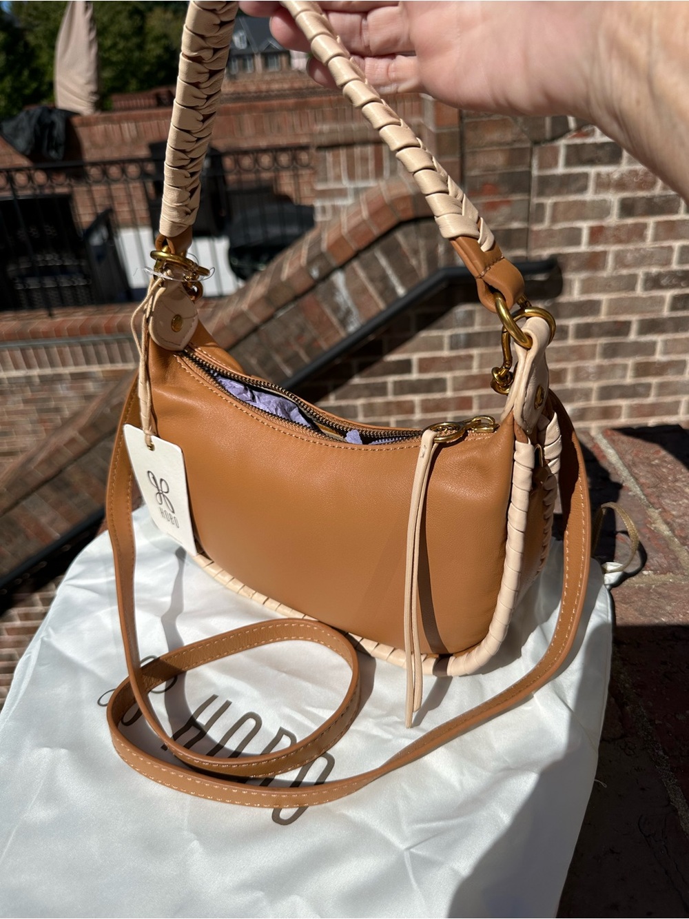 HOBO Mia Crescent Small, convertible leather bag, color, warm cashew. NWT
